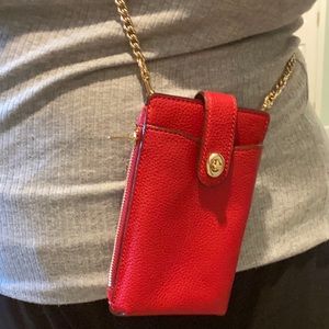 Stunning red pebbled leather COACH crossbody wallet and phone case